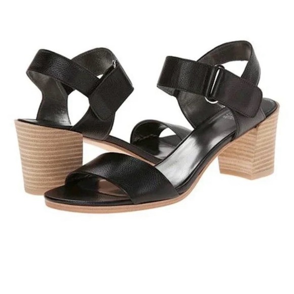 STUART WEITZMAN Broadband Leather City Sandal Heel Strap Velcro Black 8.5M - Picture 1 of 11